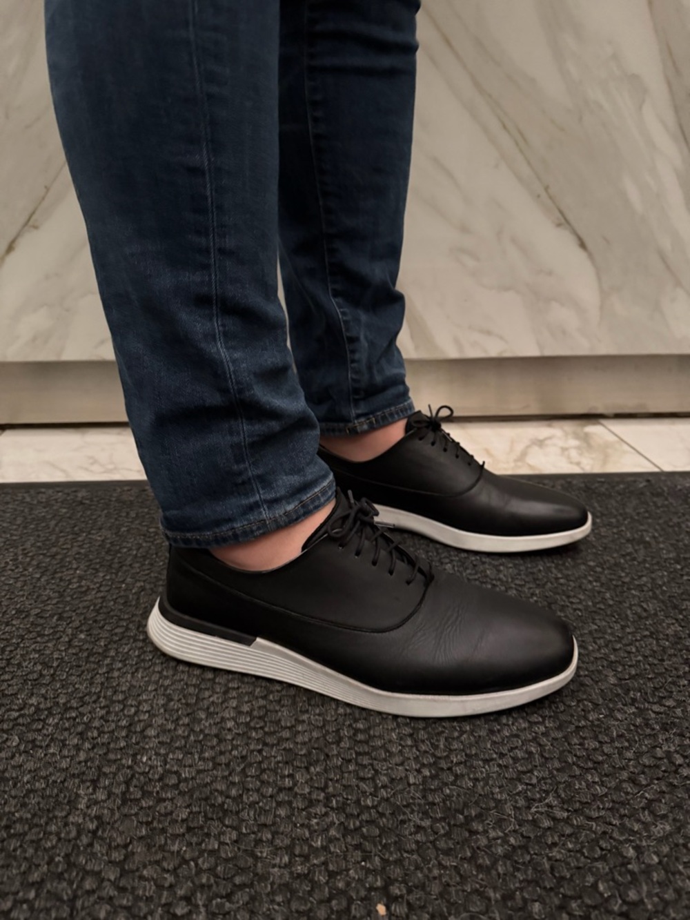 Classic Black Leather Oxford Derby with White Sole